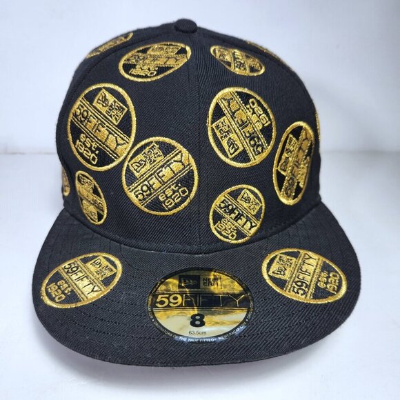 New Era 59FIFTY Hat Cap All-Over Sticker Embroidery Patch Fitted Size 8 - Picture 1 of 9